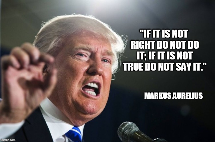 donald trump | "IF IT IS NOT RIGHT DO NOT DO IT; IF IT IS NOT TRUE DO NOT SAY IT."; MARKUS AURELIUS | image tagged in donald trump | made w/ Imgflip meme maker