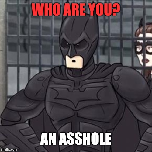 Batman with depression | WHO ARE YOU? AN ASSHOLE | image tagged in i'm batman | made w/ Imgflip meme maker