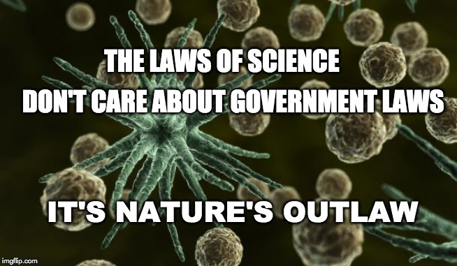 Natural-Born Rebels | THE LAWS OF SCIENCE; DON'T CARE ABOUT GOVERNMENT LAWS; IT'S NATURE'S OUTLAW | image tagged in bacteria,epidemic,reality check,rules,truth hurts | made w/ Imgflip meme maker