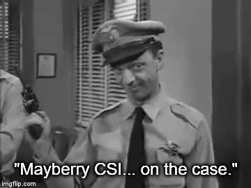 "Mayberry CSI... on the case." | image tagged in gifs | made w/ Imgflip video-to-gif maker