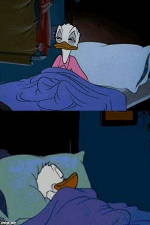 sleepy donald duck in bed | E | image tagged in sleepy donald duck in bed | made w/ Imgflip meme maker