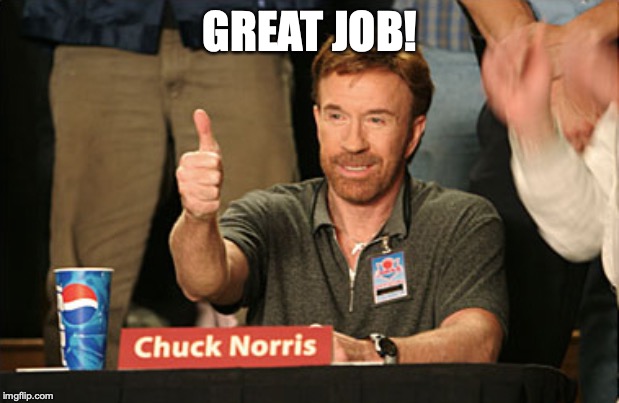 Chuck Norris Approves Meme | GREAT JOB! | image tagged in memes,chuck norris approves,chuck norris | made w/ Imgflip meme maker