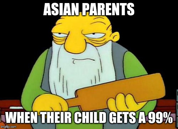 That's a paddlin' Meme | ASIAN PARENTS; WHEN THEIR CHILD GETS A 99% | image tagged in memes,that's a paddlin' | made w/ Imgflip meme maker