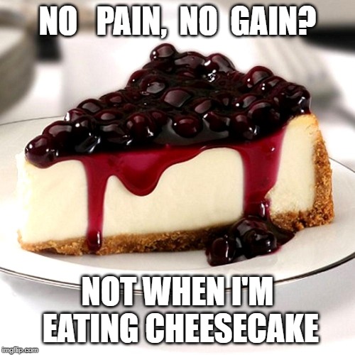 where is my cheesecake? | NO   PAIN,  NO  GAIN? NOT WHEN I'M EATING CHEESECAKE | image tagged in where is my cheesecake | made w/ Imgflip meme maker