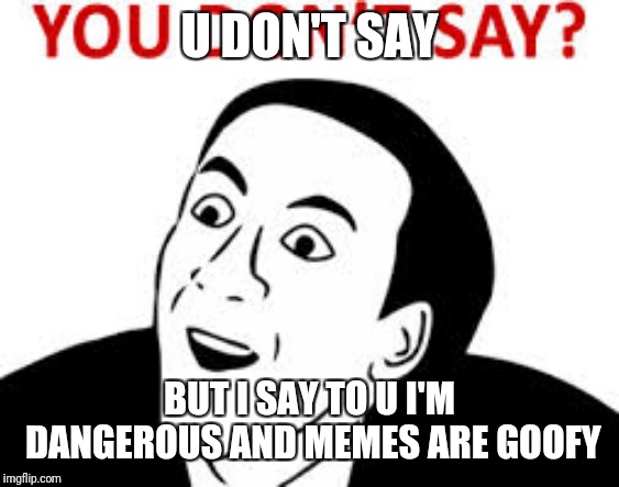 U dont say | U DON'T SAY; BUT I SAY TO U I'M DANGEROUS AND MEMES ARE GOOFY | image tagged in u dont say | made w/ Imgflip meme maker