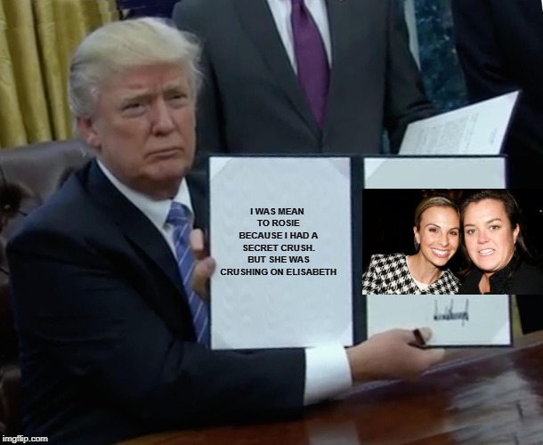 Boy crushing on a girl who is crushing on another girl | image tagged in trump,rosie o'donnell,elisabeth hasselbeck,crush | made w/ Imgflip meme maker