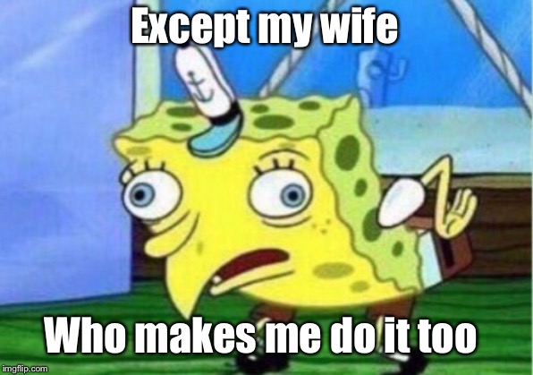 Mocking Spongebob Meme | Except my wife Who makes me do it too | image tagged in memes,mocking spongebob | made w/ Imgflip meme maker