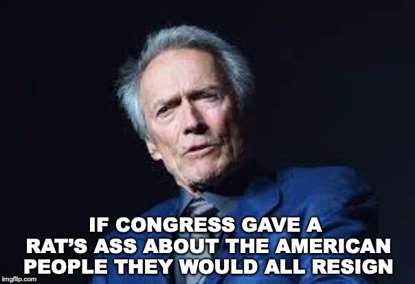 A Caring Congress | IF CONGRESS GAVE A RAT’S ASS ABOUT THE AMERICAN PEOPLE THEY WOULD ALL RESIGN | image tagged in clint eastwood,congress | made w/ Imgflip meme maker
