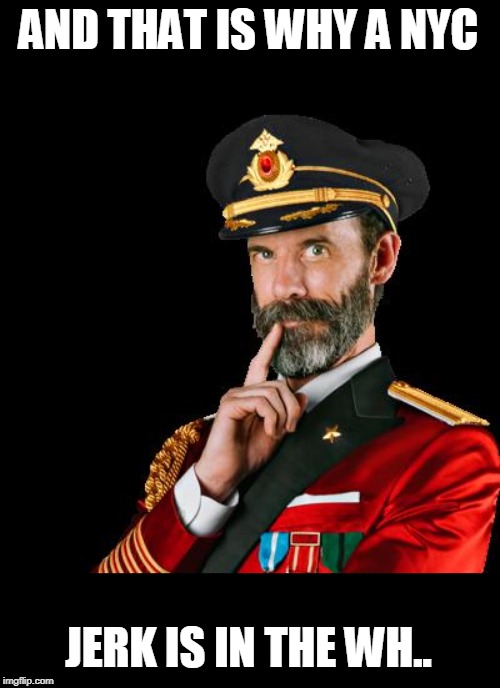 captain obvious | AND THAT IS WHY A NYC JERK IS IN THE WH.. | image tagged in captain obvious | made w/ Imgflip meme maker