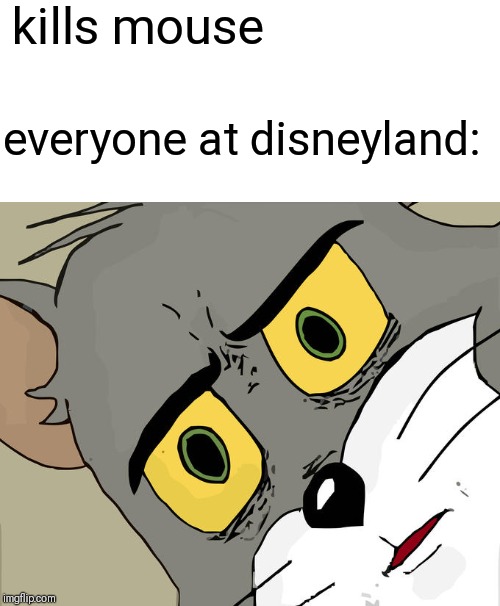 Unsettled Tom Meme | kills mouse; everyone at disneyland: | image tagged in memes,unsettled tom | made w/ Imgflip meme maker