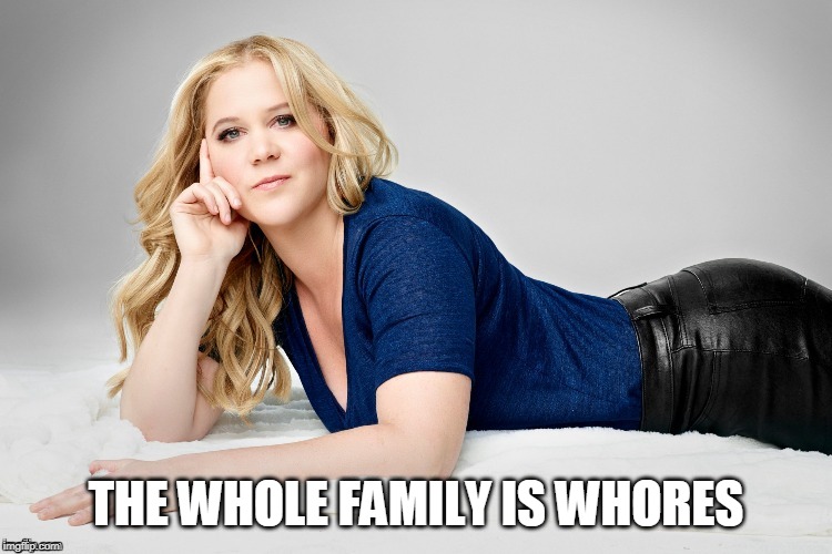 Amy Schumer | THE WHOLE FAMILY IS W**RES | image tagged in amy schumer | made w/ Imgflip meme maker