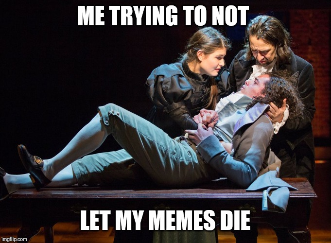 Hamilton - Stay Alive | ME TRYING TO NOT; LET MY MEMES DIE | image tagged in hamilton - stay alive | made w/ Imgflip meme maker