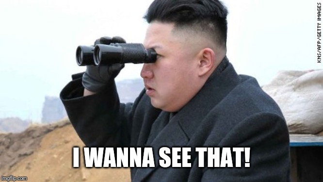 Kim Jong Un Binoculars  | I WANNA SEE THAT! | image tagged in kim jong un binoculars | made w/ Imgflip meme maker