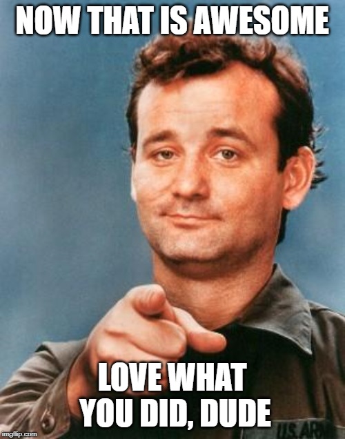 Bill Murray You're Awesome | NOW THAT IS AWESOME LOVE WHAT YOU DID, DUDE | image tagged in bill murray you're awesome | made w/ Imgflip meme maker