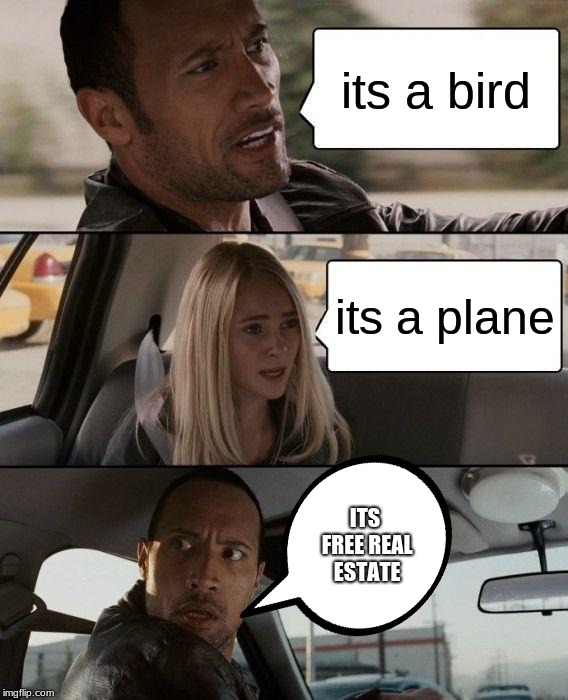 The Rock Driving | its a bird; its a plane; ITS FREE REAL ESTATE | image tagged in memes,the rock driving | made w/ Imgflip meme maker