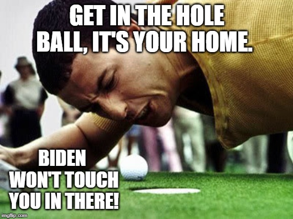 Get in the hole ball it is Biden Safe | GET IN THE HOLE BALL, IT'S YOUR HOME. BIDEN WON'T TOUCH YOU IN THERE! | image tagged in creepy joe biden | made w/ Imgflip meme maker