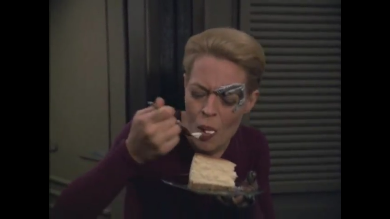 Seven Of Nine Eating Cheesecake Blank Meme Template