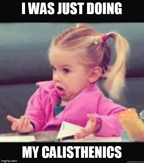 Little girl Dunno | I WAS JUST DOING MY CALISTHENICS | image tagged in little girl dunno | made w/ Imgflip meme maker