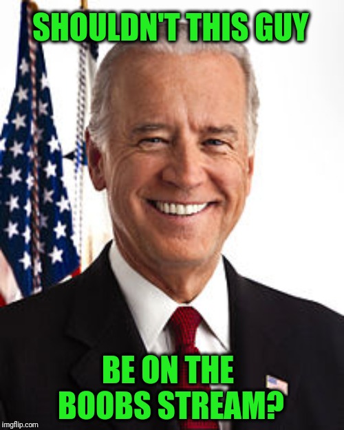 Would he be "inappropriate" with the other memes? | SHOULDN'T THIS GUY; BE ON THE BOOBS STREAM? | image tagged in memes,joe biden | made w/ Imgflip meme maker