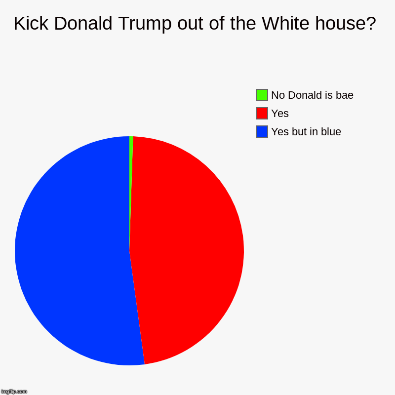 Kick Donald Trump out of the White house? | Yes but in blue, Yes, No Donald is bae | image tagged in charts,pie charts | made w/ Imgflip chart maker