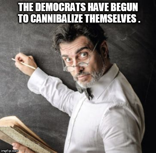 professor | THE DEMOCRATS HAVE BEGUN TO CANNIBALIZE THEMSELVES . | image tagged in professor | made w/ Imgflip meme maker