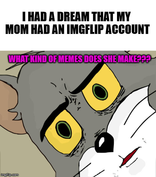She also had over 4 million points | I HAD A DREAM THAT MY MOM HAD AN IMGFLIP ACCOUNT; WHAT KIND OF MEMES DOES SHE MAKE??? | image tagged in memes,unsettled tom | made w/ Imgflip meme maker