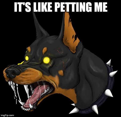 angry dog | IT'S LIKE PETTING ME | image tagged in angry dog | made w/ Imgflip meme maker