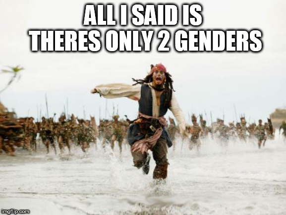 Jack Sparrow Being Chased | ALL I SAID IS THERES ONLY 2 GENDERS | image tagged in memes,jack sparrow being chased | made w/ Imgflip meme maker
