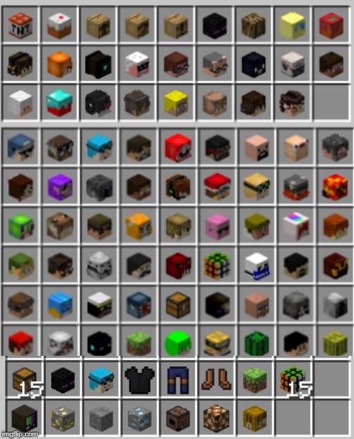 all the heads and head "items" that i have rn | image tagged in minecraft | made w/ Imgflip meme maker