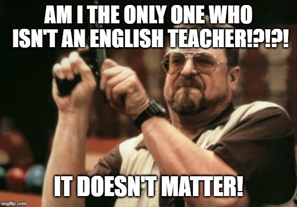 AM I THE ONLY ONE WHO ISN'T AN ENGLISH TEACHER!?!?! IT DOESN'T MATTER! | image tagged in memes,am i the only one around here | made w/ Imgflip meme maker