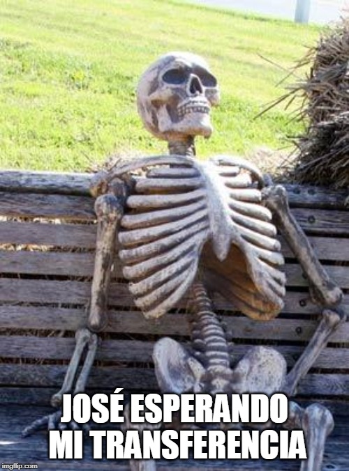 Waiting Skeleton Meme | JOSÃ ESPERANDO MI TRANSFERENCIA | image tagged in memes,waiting skeleton | made w/ Imgflip meme maker