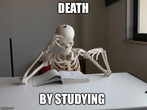 death by studying | DEATH; BY STUDYING | image tagged in death by studying | made w/ Imgflip meme maker