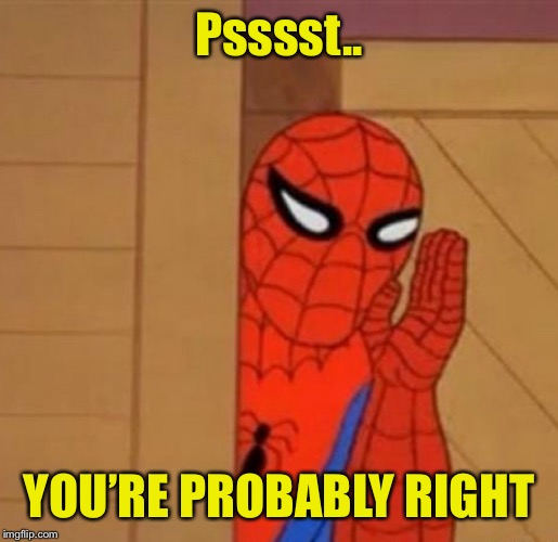Spider-Man Whisper | Psssst.. YOU’RE PROBABLY RIGHT | image tagged in spider-man whisper | made w/ Imgflip meme maker