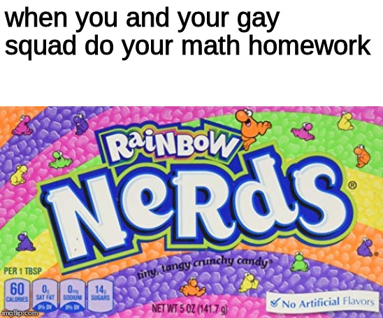 don't be shy, rainbow nerds | when you and your gay squad do your math homework | image tagged in memes,nerds,gay | made w/ Imgflip meme maker