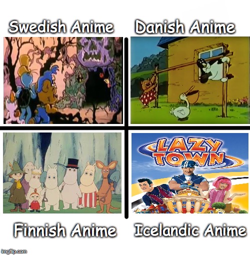 Blank Starter Pack | Danish Anime; Swedish Anime; Finnish Anime; Icelandic Anime | image tagged in memes,blank starter pack | made w/ Imgflip meme maker
