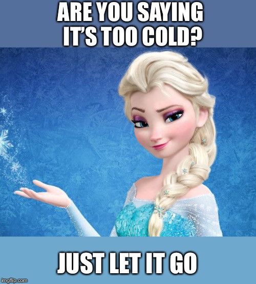Elsa Frozen | ARE YOU SAYING IT’S TOO COLD? JUST LET IT GO | image tagged in elsa frozen | made w/ Imgflip meme maker