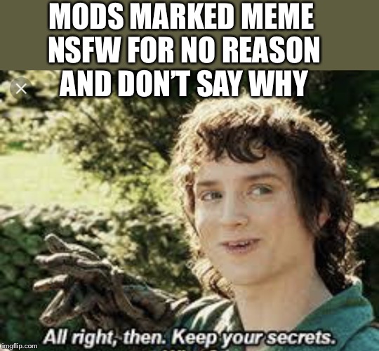 All Right Then, Keep Your Secrets | MODS MARKED MEME NSFW FOR NO REASON AND DON’T SAY WHY | image tagged in all right then keep your secrets | made w/ Imgflip meme maker