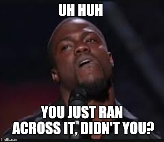 Kevin Hart | UH HUH YOU JUST RAN ACROSS IT, DIDN'T YOU? | image tagged in kevin hart | made w/ Imgflip meme maker