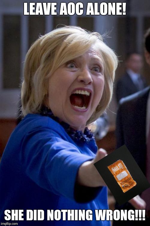 WTF Hillary | LEAVE AOC ALONE! SHE DID NOTHING WRONG!!! | image tagged in wtf hillary | made w/ Imgflip meme maker