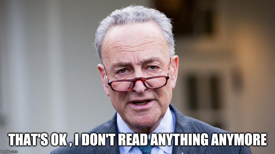 chuck schumer | THAT'S OK , I DON'T READ ANYTHING ANYMORE | image tagged in chuck schumer | made w/ Imgflip meme maker