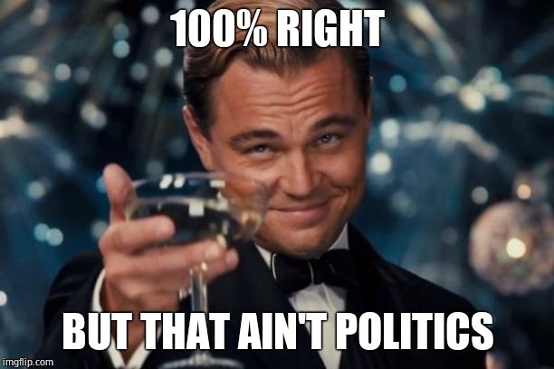 Leonardo Dicaprio Cheers Meme | 100% RIGHT BUT THAT AIN'T POLITICS | image tagged in memes,leonardo dicaprio cheers | made w/ Imgflip meme maker