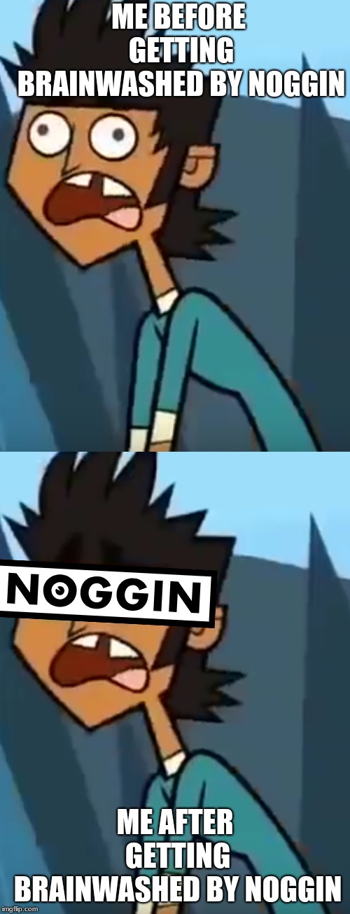 Mike vs. Noggin | ME BEFORE GETTING BRAINWASHED BY NOGGIN; ME AFTER GETTING BRAINWASHED BY NOGGIN | image tagged in total drama,mike,noggin | made w/ Imgflip meme maker