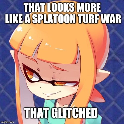 Smug Inkling | THAT LOOKS MORE LIKE A SPLATOON TURF WAR THAT GLITCHED | image tagged in smug inkling | made w/ Imgflip meme maker