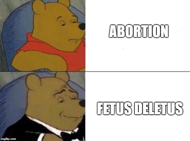Tuxedo Winnie The Pooh | ABORTION; FETUS DELETUS | image tagged in tuxedo winnie the pooh | made w/ Imgflip meme maker