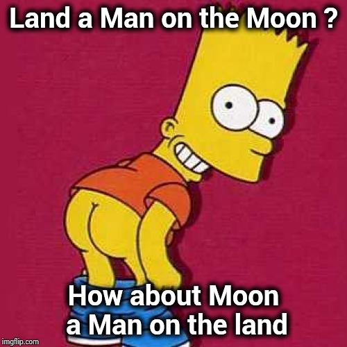 Bart Simpson Mooning | Land a Man on the Moon ? How about Moon a Man on the land | image tagged in bart simpson mooning | made w/ Imgflip meme maker