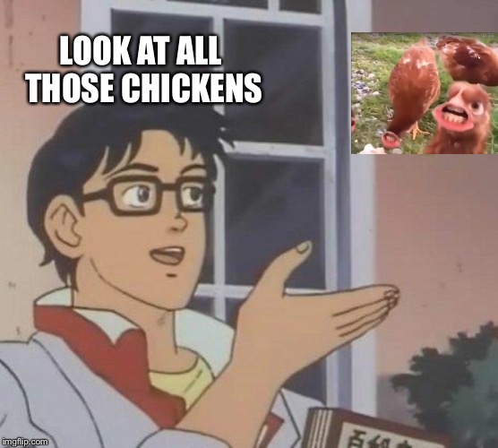 Is This A Pigeon | LOOK AT ALL THOSE CHICKENS | image tagged in memes,is this a pigeon | made w/ Imgflip meme maker