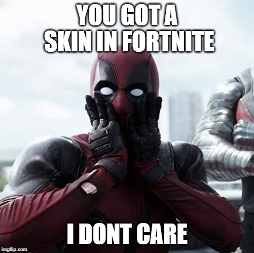 Deadpool Surprised Meme | YOU GOT A SKIN IN FORTNITE; I DONT CARE | image tagged in memes,deadpool surprised | made w/ Imgflip meme maker