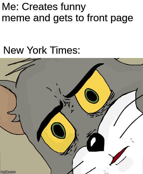 Unsettled Tom | Me: Creates funny meme and gets to front page; New York Times: | image tagged in memes,unsettled tom | made w/ Imgflip meme maker