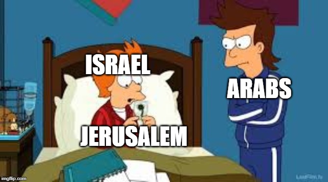 Lol | ISRAEL; ARABS; JERUSALEM | image tagged in funny,futurama fry,jerusalem,middle east | made w/ Imgflip meme maker
