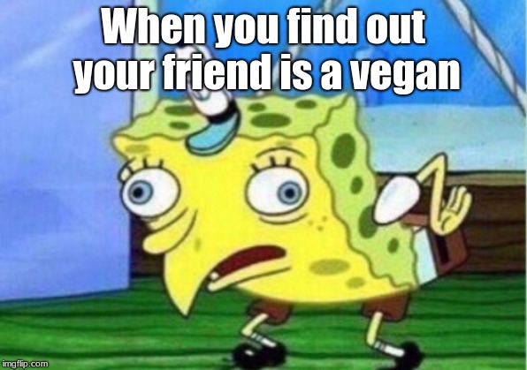 Mocking Spongebob | When you find out your friend is a vegan | image tagged in memes,mocking spongebob | made w/ Imgflip meme maker